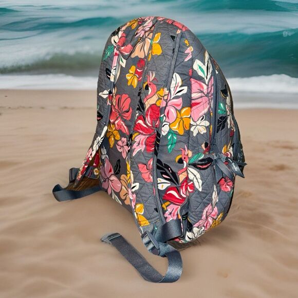 Vera Bradley Essential Laptop Backpack Coastal Paradise Gray NWOT main image 5